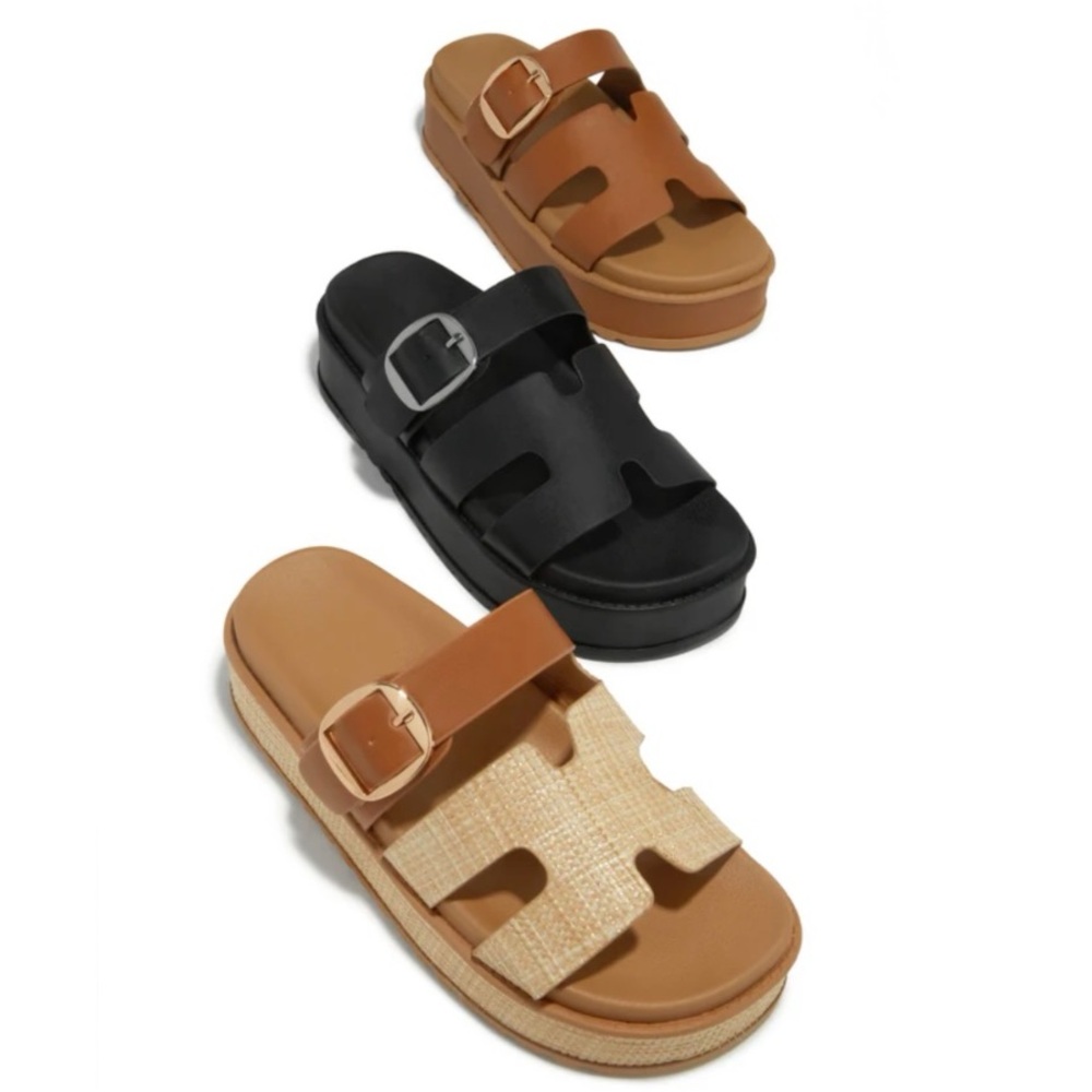 Tan Slip On Chunky Platform Sandals - Picture 7 of 8